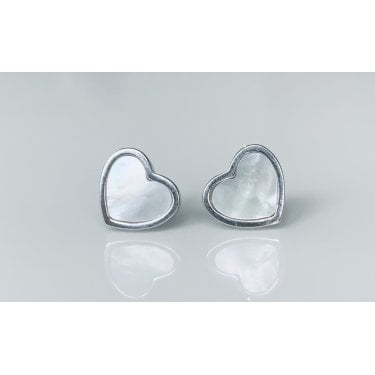 Sterling Silver Mother of Pearl Rubover Edge Stud Earrings 8x9mm