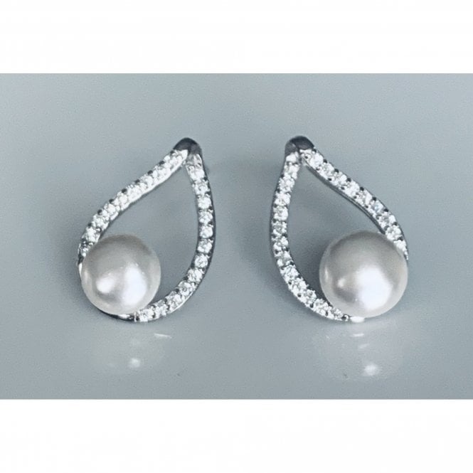 Faith Sterling Silver Sterling Silver Open Pear with Pearl in Centre Stud Earrings 15x10mm