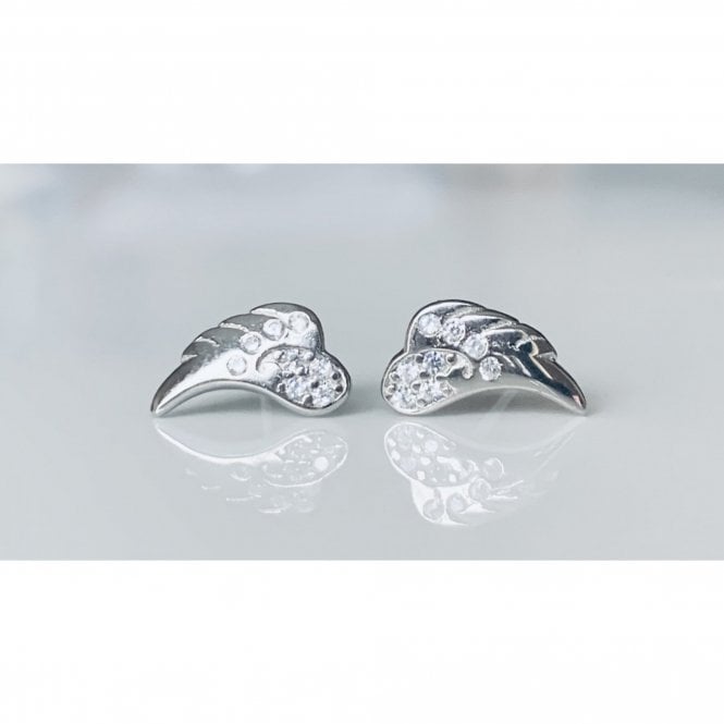 Faith Sterling Silver Sterling Silver Part CZ Angel Wing Stud Earrings 11x6mm