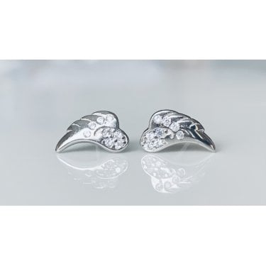 Sterling Silver Part CZ Angel Wing Stud Earrings 11x6mm