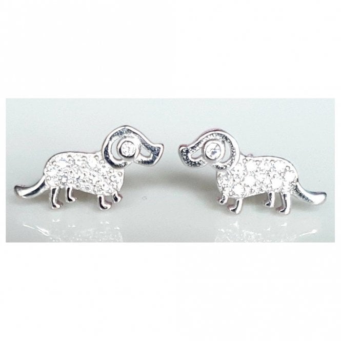 Faith Sterling Silver Sterling Silver Pave CZ Sideways Small Dog 12mm x 6mm Stud Earrings