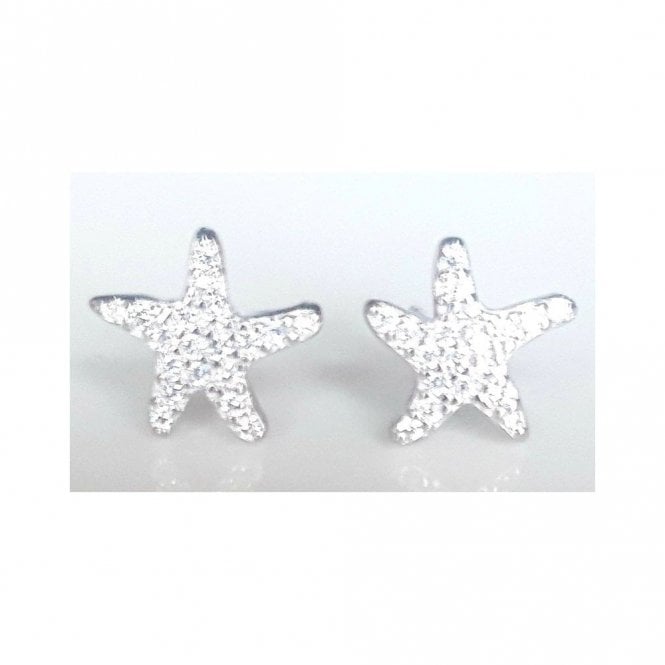 Faith Sterling Silver Sterling Silver Pave CZ Starfish 9mm x 9mm Stud Earrings
