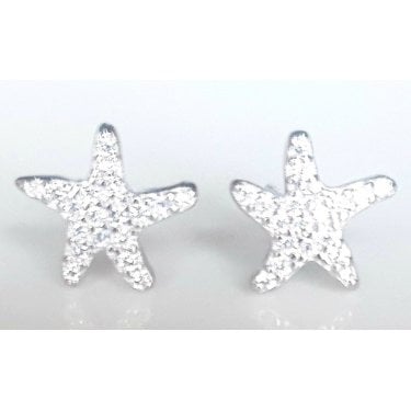 Sterling Silver Pave CZ Starfish 9mm x 9mm Stud Earrings