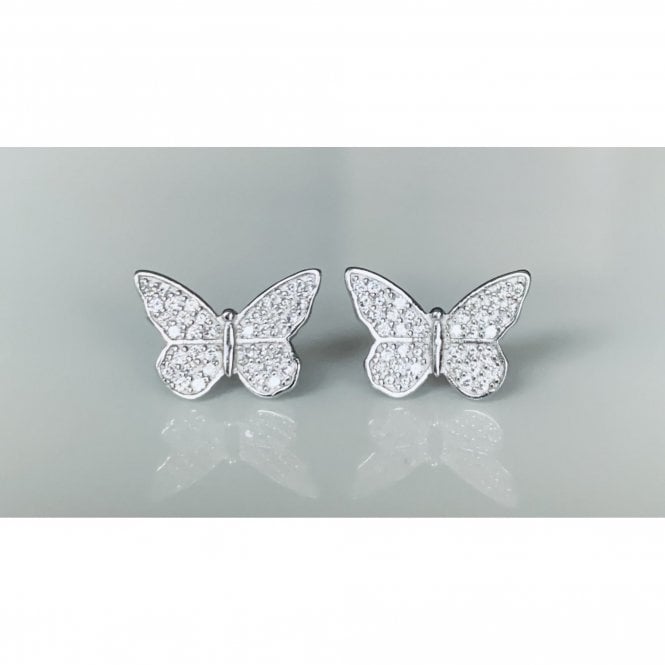 Faith Sterling Silver Sterling Silver Pave Pointed Wing Butterfly Stud Earrings 10x13mm