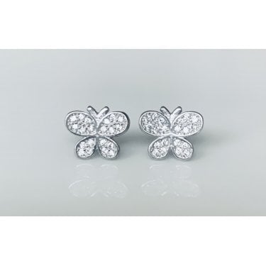 Sterling Silver Pave Rubover Rounded Edge Butterfly Stud Earrings 7x9mm