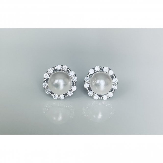 Faith Sterling Silver Sterling Silver Pearl with 6 Double CZ Floating Halo Stud Earrings 9x9mm