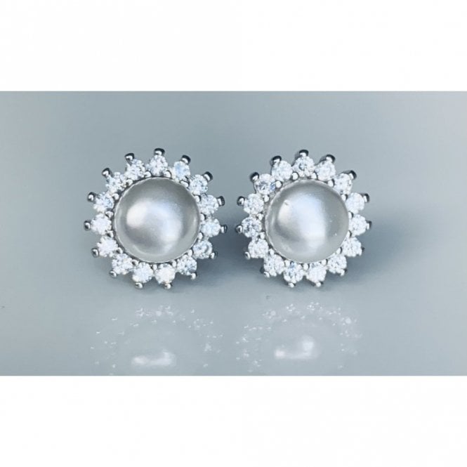 Faith Sterling Silver Sterling Silver Pearl with CZ Claw Set Round Halo Stud Earrings 10x10mm
