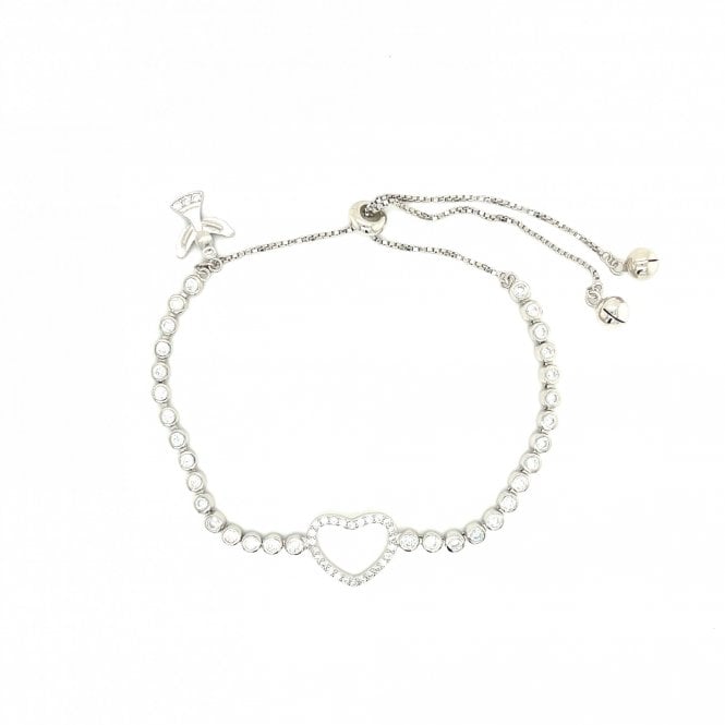 Faith Sterling Silver Sterling Silver Plain Beaded Slider with Open CZ Heart Bracelet 12+8cm