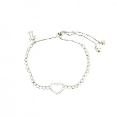 Sterling Silver Plain Beaded Slider with Open CZ Heart Bracelet 12+8cm