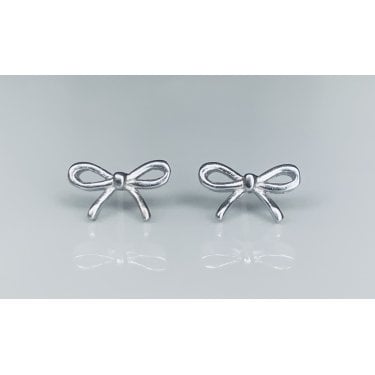 Sterling Silver Plain Bow Stud Earrings 6x10mm