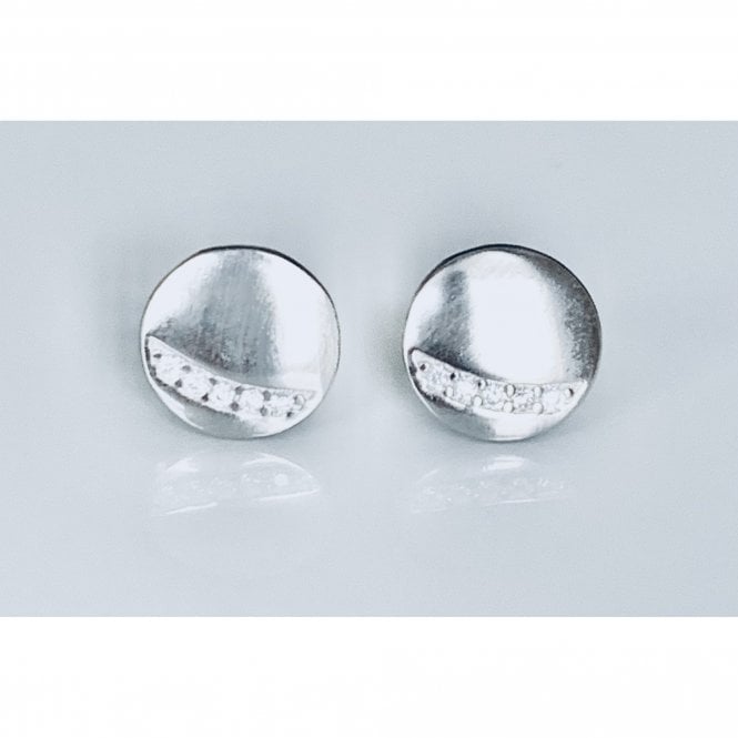 Faith Sterling Silver Sterling Silver Plain Button Stud with Off-Centre CZ Line 9 x 9mm Earrings
