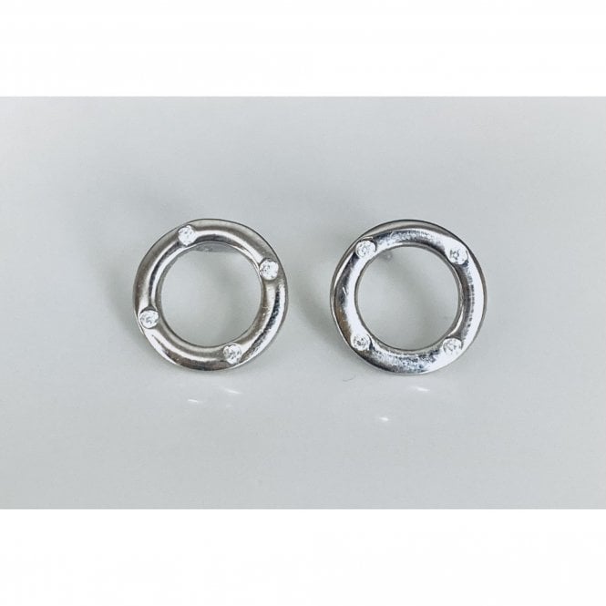 Faith Sterling Silver Sterling Silver Plain Circle Outline with 4 Stones 10 x 10mm Stud Earrings