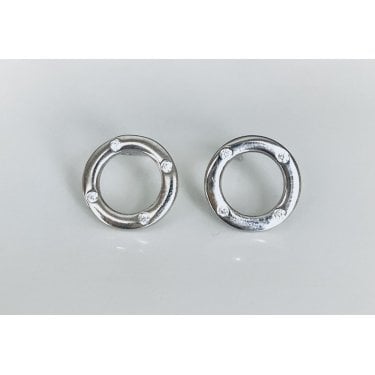Sterling Silver Plain Circle Outline with 4 Stones 10 x 10mm Stud Earrings