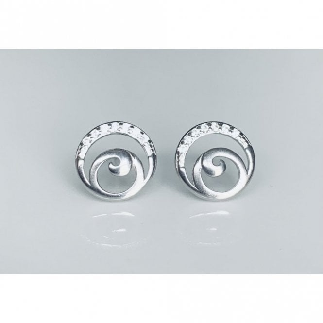 Faith Sterling Silver Sterling Silver Plain Circle Swirl with Part CZ Stud Earrings 10x10mm