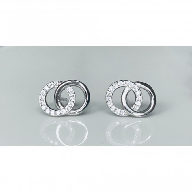 Faith Sterling Silver Sterling Silver Plain Circle with CZ Circle Stud Earrings 11x8mm