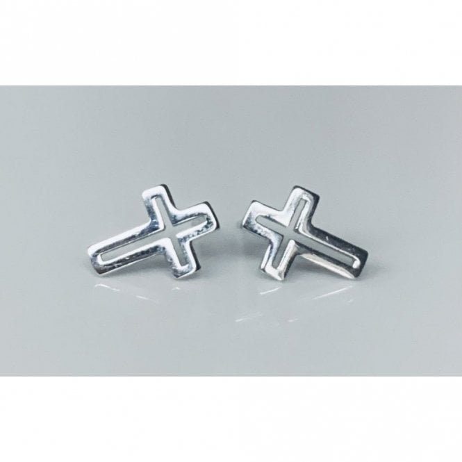 Faith Sterling Silver Sterling Silver Plain Cross Outline Stud Earrings 11x8mm