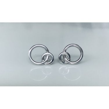 Sterling Silver Plain Entwined Open Circles Stud Earrings 12x9mm