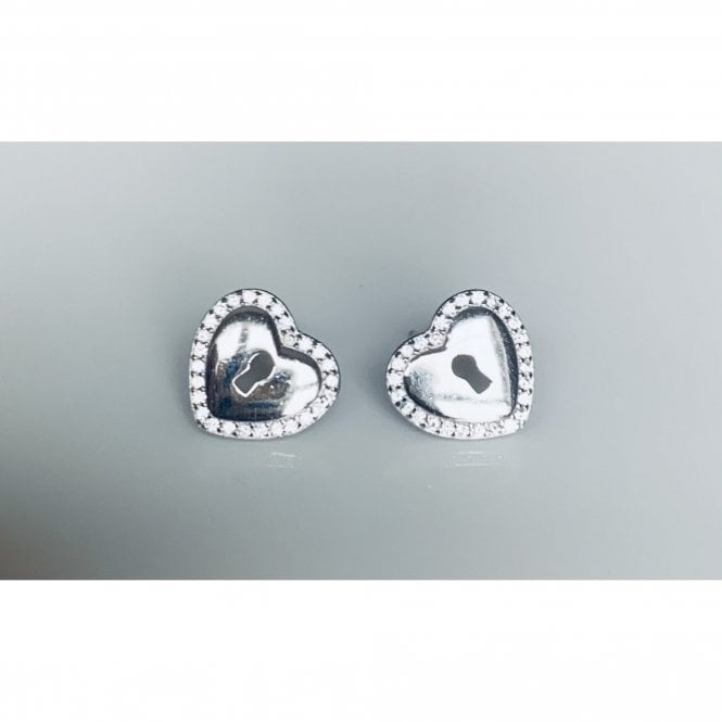 Faith Sterling Silver Sterling Silver Plain Heart with Open Padlock Centre & CZ Trim Stud Earrings 10x11mm