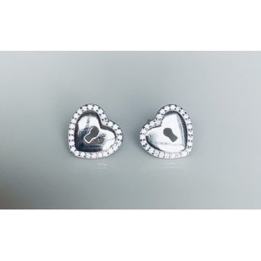 Sterling Silver Plain Heart with Open Padlock Centre & CZ Trim Stud Earrings 10x11mm