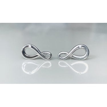 Sterling Silver Plain Infinity with Bottom Off-Centre CZ Stud Earrings 15x7mm