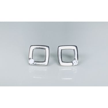 Sterling Silver Plain Kite Shape with Single CZ Stud Earrings 7x7mm