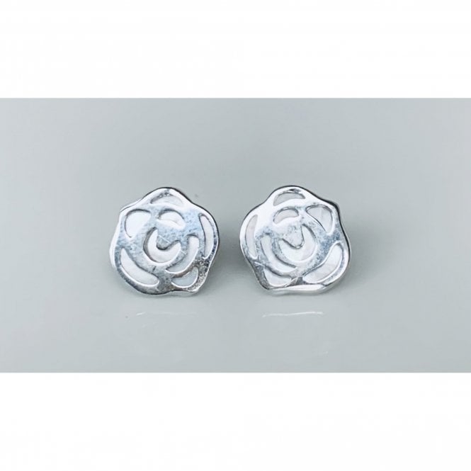 Faith Sterling Silver Sterling Silver Plain Laser Cut Flower with MOP Background Stud Earrings 10x11mm