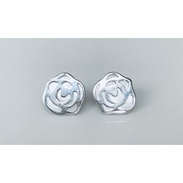 Sterling Silver Plain Laser Cut Flower with MOP Background Stud Earrings 10x11mm
