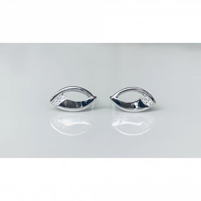 Faith Sterling Silver Sterling Silver Plain Open Marquise Shape with CZ at Tip Stud Earrings 10x5mm
