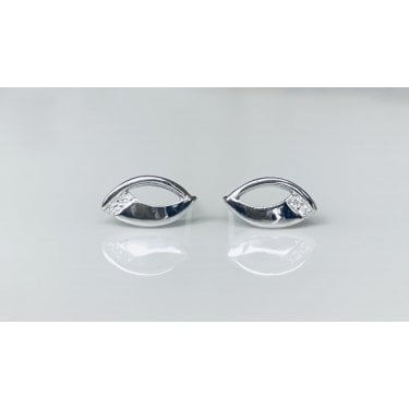 Sterling Silver Plain Open Marquise Shape with CZ at Tip Stud Earrings 10x5mm