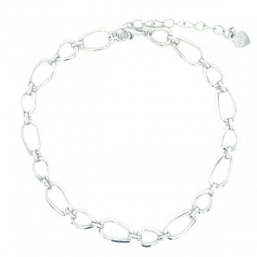 Sterling Silver Plain Open Small & Large Oblong Link Extendable Bracelet 17.5+4cm
