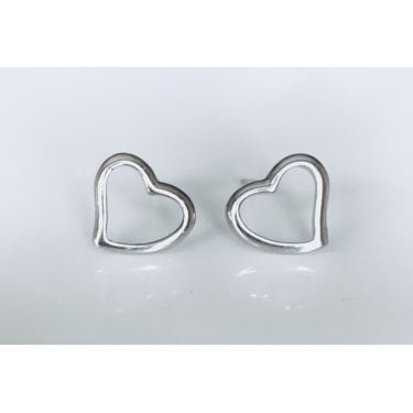 Sterling Silver Plain Open Tiffany Style Heart 8 x 9mm Stud Earrings