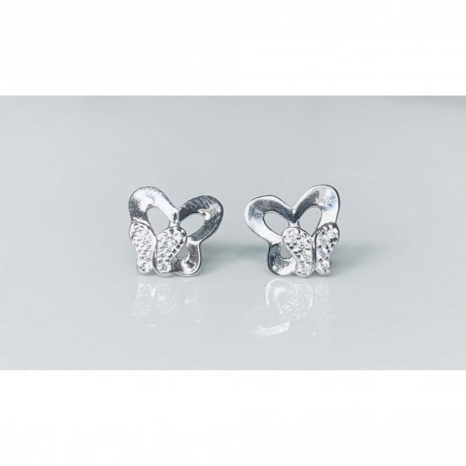 Faith Sterling Silver Sterling Silver Plain Outline Butterfly with Small CZ Butterfly in Front Stud Earrings 8x9mm