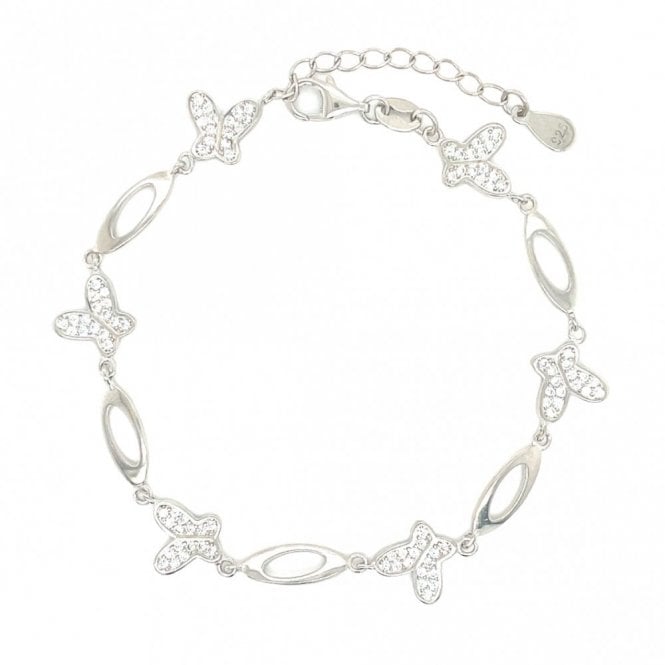 Faith Sterling Silver Sterling Silver Plain Oval Link & Pave Butterfly Extendable Bracelet 16+4cm