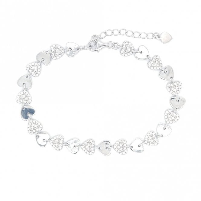 Faith Sterling Silver Sterling Silver Plain & Pave Alternating Hearts Link Extendable Bracelet 18+4cm