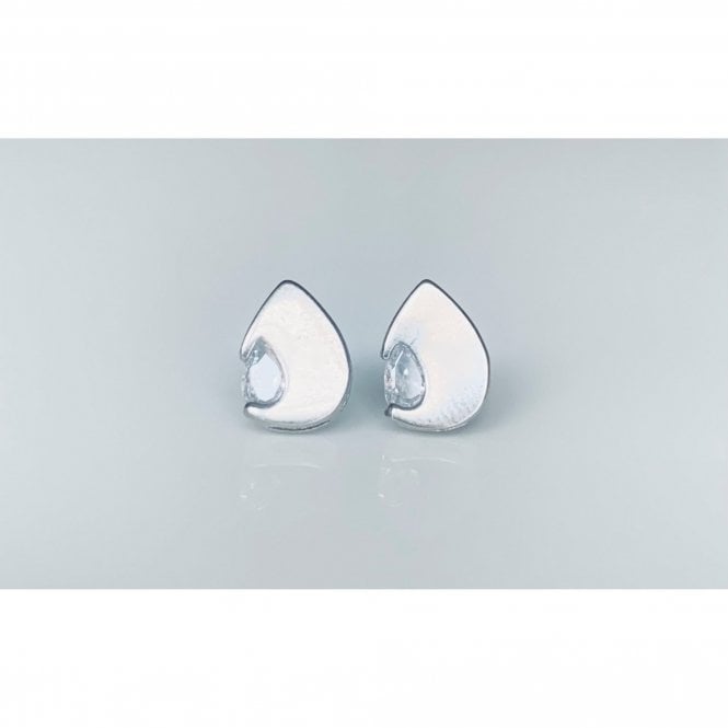 Faith Sterling Silver Sterling Silver Plain Pear Disc with Single CZ Pear Stone Stud Earrings 9x7mm