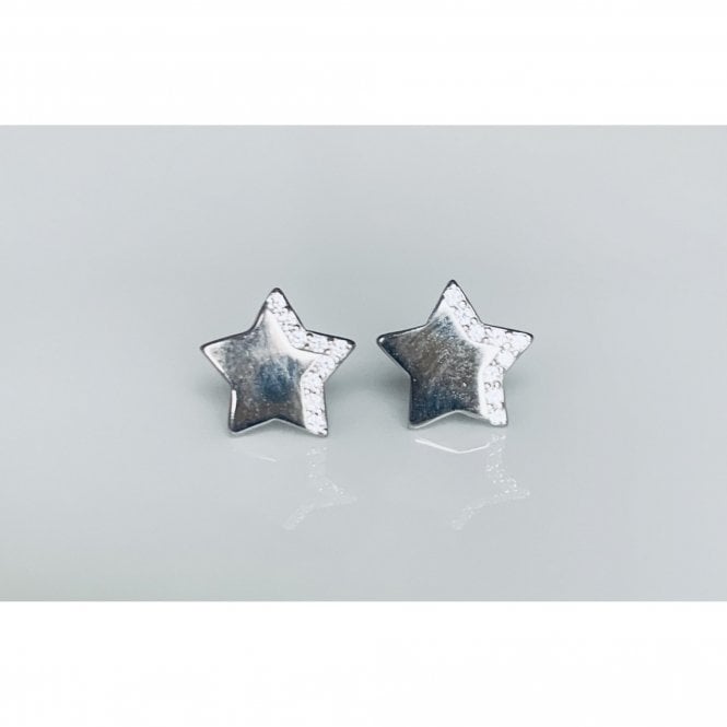 Faith Sterling Silver Sterling Silver Plain Star with CZ Shadow Stud Earrings 8x8mm