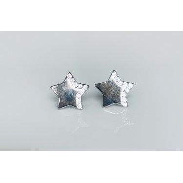 Sterling Silver Plain Star with CZ Shadow Stud Earrings 8x8mm