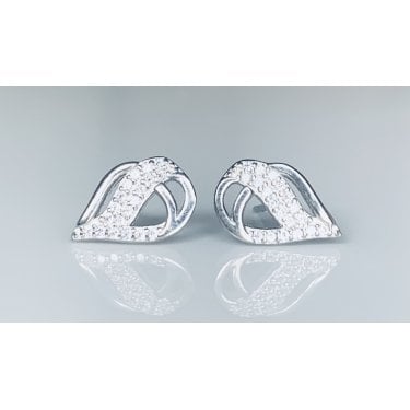 Sterling Silver Plain Teardrop with Entwined Part CZ Teardrop Stud Earrings 12x8mm