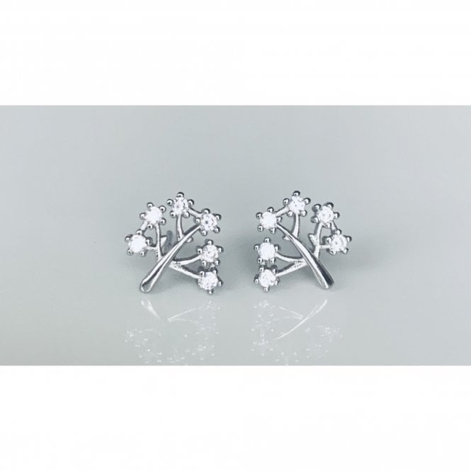 Faith Sterling Silver Sterling Silver Plain Tree of Life Outline with CZ Leaves Stud Earrings 10x10mm
