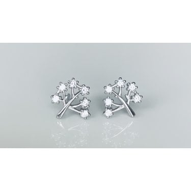 Sterling Silver Plain Tree of Life Outline with CZ Leaves Stud Earrings 10x10mm