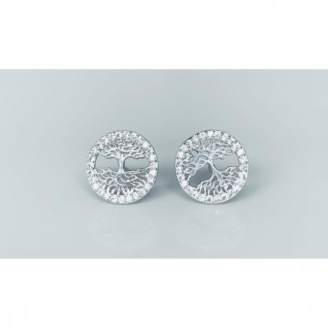 Faith Sterling Silver Sterling Silver Plain Tree of Life & Roots with Claw Set CZ Surround Stud Earrings 11x11mm 