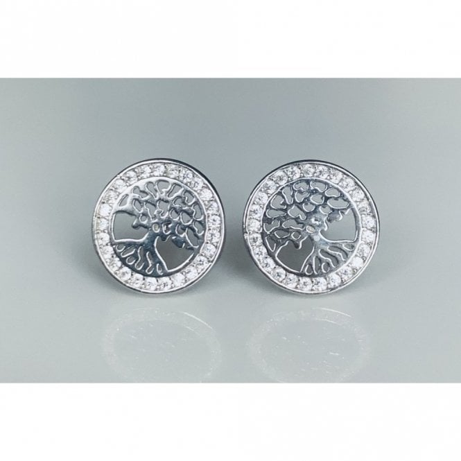 Faith Sterling Silver Sterling Silver Plain Tree of Life & Roots with Rubover CZ Surround Stud Earrings 10x10mm 