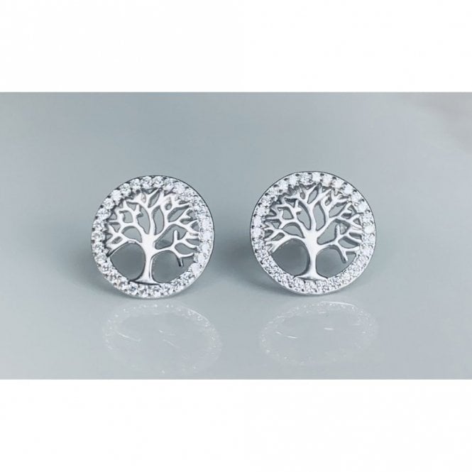 Faith Sterling Silver Sterling Silver Plain Tree of Life with Claw Set CZ Surround Stud Earrings 12x12mm 
