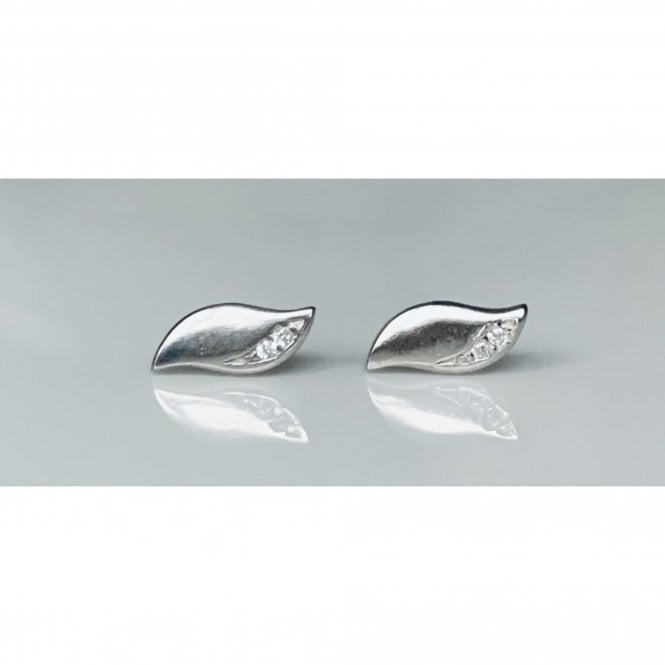 Faith Sterling Silver Sterling Silver Plain with CZ Strip Oblong Stud Earrings 9x3mm
