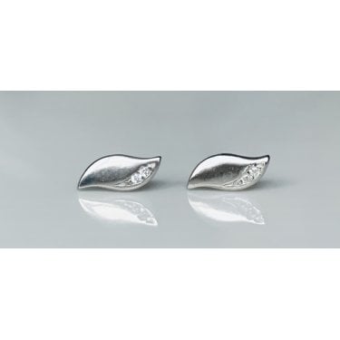Sterling Silver Plain with CZ Strip Oblong Stud Earrings 9x3mm