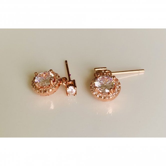 Faith Rose Gold Sterling Silver Sterling Silver Rose Gold Claw Set CZ Stud with Round Halo 15 x 7mm Drop Earrings