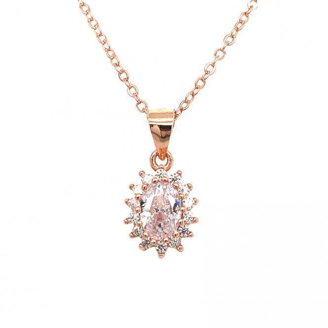 Faith Rose Gold Sterling Silver Sterling Silver Rose Gold CZ Round Claw Set Cluster Necklace 11x9mm, 16-18
