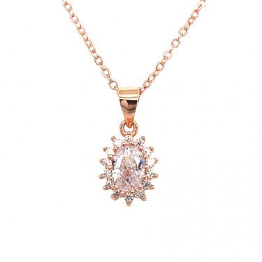 Sterling Silver Rose Gold CZ Round Claw Set Cluster Necklace 11x9mm, 16-18"