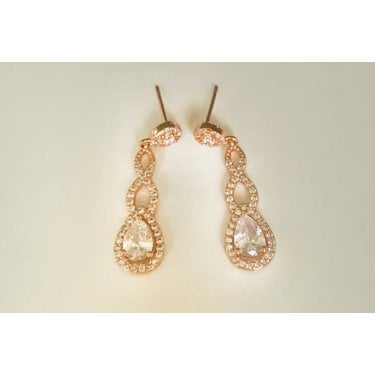 Sterling Silver Rose Gold CZ Round Halo Stud with Twist CZ Link & Pear Halo 30 x 8mm Drop Earrings