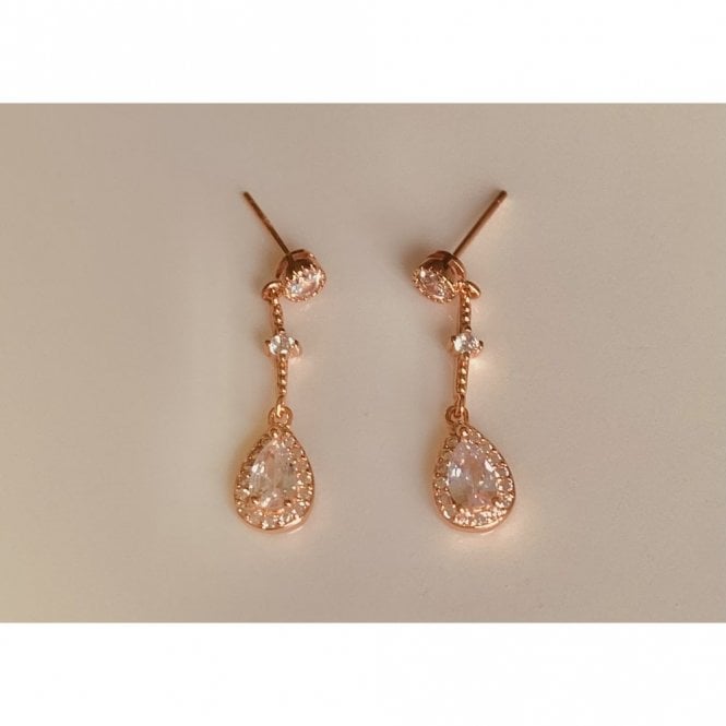 Faith Rose Gold Sterling Silver Sterling Silver Rose Gold CZ Stud with Pear Halo 28 x 6mm Drop Earrings